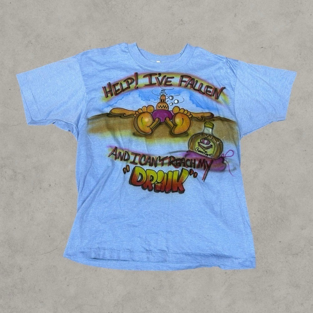 Vintage Crown Royale Shirt Mens Large Blue 80s Air Brushed Single Stitch Funny